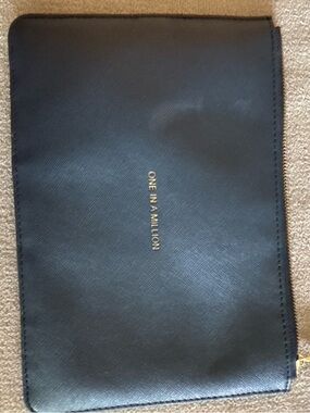 One In A Million Navy Leather Wristlet Clutch with Gold Logo